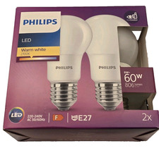 Philips LED Bulb E27 Screw 8W = 60W Warm White 806 Lumen 2700K Lamp 2 Pack