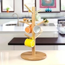 Wooden 6 Cup Mug Tree Kitchen