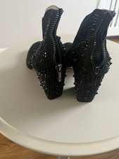 Zara Ankle Boots with Black Sparkle On Heel and Side with Back Zip Size UK 7