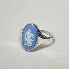 Vintage Sterling Silver Wedgwood Jasperware Ring - Goddess Diana & Deer Motif