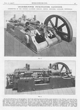 1907 Antique Engineering Print - 1200 Horse Power Four Cylinder Gas Engine