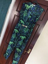Women's Jumpsuit Vera& Lucy Size L Green Mix Pockets W28" Cap sleeve