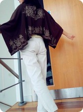 eBase Poncho batwing kimono Wool Cape HighNeck stringy collar top cropped top M