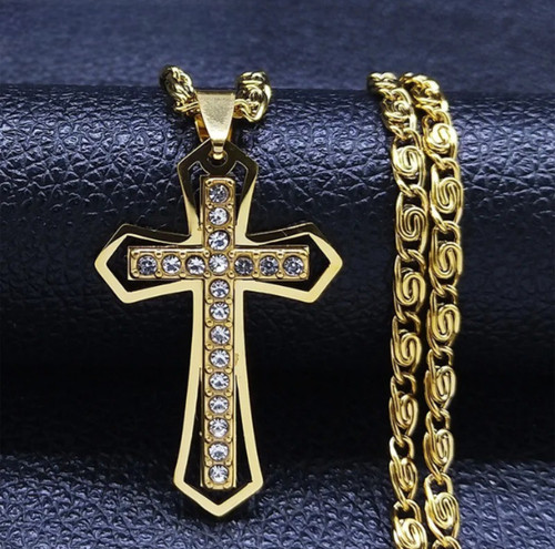 Gold cross necklace - necklace, stainless