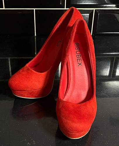 Women red faux suede - red,
