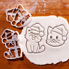 Cat with Santa Hat Cookie Cutters Set - Christmas kitty treats festive kitten