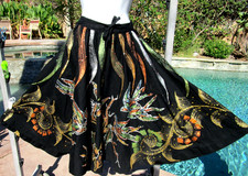 Vintage 1950s handpainted Mexican circle skirt sequins 26-34" W 26.5" L cotton