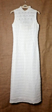 VINTAGE C1960's BERKERTEX MAYFAIR WHITE CROCHETED LONG WEDDING / PROM DRESS 14