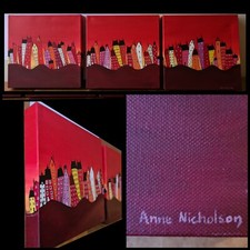 3 Tenement Canvas Wall Hanging Art Paintings Sophie Street Signed Anne Nicholson