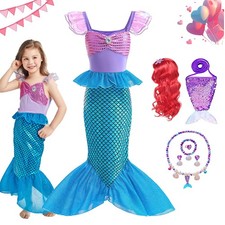 Girls Kids Mermaid Ariel Fancy Dress Princess Cosplay Party Costume Outfit Gifts
