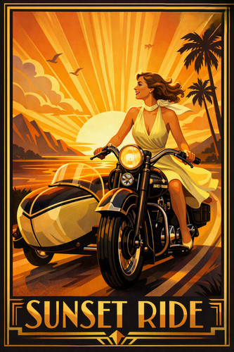 Sunset ride classic harley - sunset,
