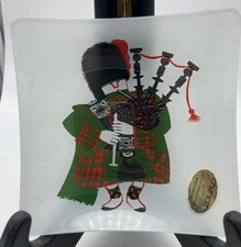 Vtg Kenneth Townsend Chance Glass Scottish Piper Trinket Dish England 1973 Small