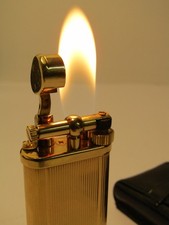 Dunhill Unique Lighter Gold Plated with Dunhill Leather Pouch - Cigar Flame