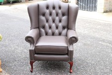 Brown Chair Real Leather High Back Ex-Display Matt Finish HardWearing Solid Wood
