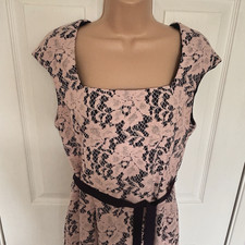 Phase Eight Vintage Style Occasion Dress UK 12 Navy Pale Pink Lace Wedding Guest