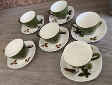 Staffordshire England Midwinter Set Of 6 Saucers And Teacups - Green - Vintage
