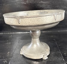 Unusual Antique Art Deco Nouveau Hammered Pewter Tazza 8.5” W X 6.5” High