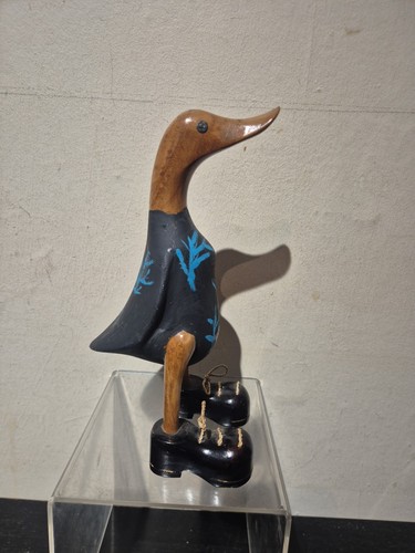 Wooden duck with black wellies - wooden,