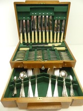 (ref1D) Vintage Silver Plated R.F Mosley 63 Piece Cutlery Set Bovine Bone