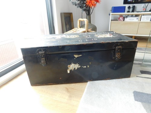 Vintage black metal trunk - vintage,