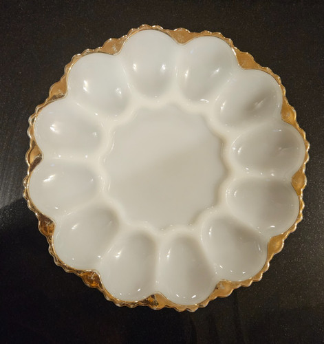 Vintage milk glass deviled egg - glass,