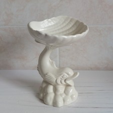 Vintage Dartmouth Soap Dish Trinket Dish Dolphin Clam Shell Pedestal Cream WEAR