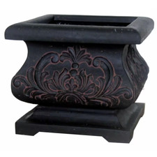 18 In. Square Aged Charcoal Cast Stone Fiberglass Bombe Planter