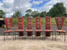 A FINE CONTEMPORARY VINTAGE SET OF 6 BARONIAL STYLE IRON DINING CHAIRS