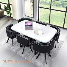  White  Wooden  Dining Table & 6 Chairs Rretro
