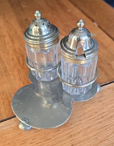 Silver plate condiment set - plate,