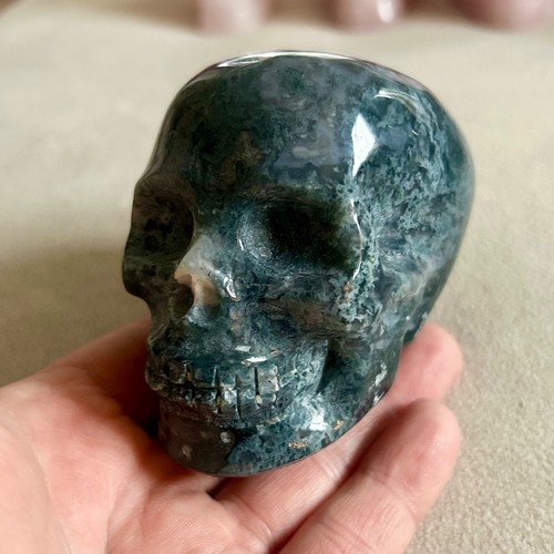 Moss agate large crystal - large, skull