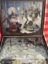 JJ / Janet Johnstone - 2x Framed Dufex Foil Art - THE BARBECUE And THE PICNIC