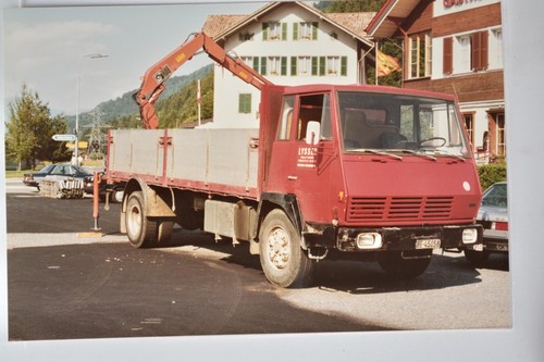 Red flatbed lorry truck - truck, hiab
