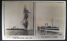 HMS Devonia Minesweeping & Paddle Steamer In Passenger Service Old Postcard