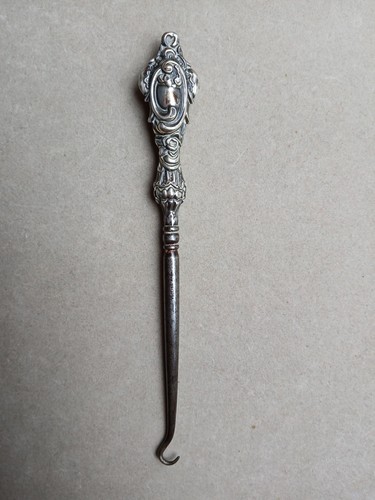 Antique silver button - silver, hook
