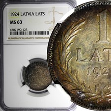 Latvia Silver 1924 1 Lats NGC