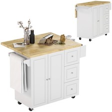 HOMCOM Drop-Leaf Kitchen Island on Wheels Utility Storage Cart with Drawers