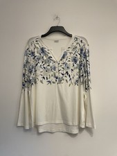 Ladies DAMART Floral Blouse (White/Blue) Size 22/24, New