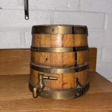 Antique / Vintage Barrel Wooden Oak Wine Drink Dispenser Brass Ringed