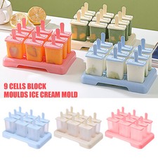 9 CELL FROZEN ICE CREAM DIY POP MOLD POPSICLE MAKER LOLLY MOULD TRAY PAN KITCHEN
