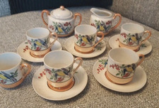 Japanese Eggshell Porcelain 6 Cups 5 Saucers Sugar Bowl Jug Rare Design Vintage 