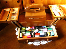 Vintage Wooden Expandable Sewing Box