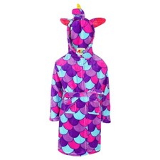 Girls 3D Animal Unicorn Purple Scales Bathrobe Fleece Dressing Gown 2-13 Years