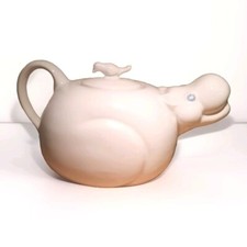 Vintage Carlton Ware White Hippo Teapot with Bird on Back Made in England Used