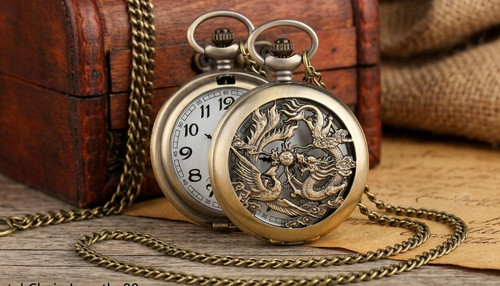 Vintage bronze pocket - bronze, watch