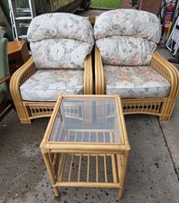 Cathay Cane Conservatory Set. 2 Armchairs & Table 