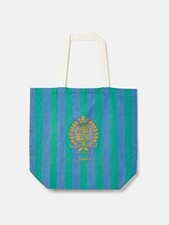 🌟 Joules Badminton Blue & Green Striped Tote Bag Horse Trial Crest Logo New