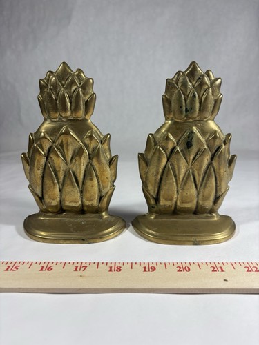 Vtg pair heavy brass pineapple - heavy,