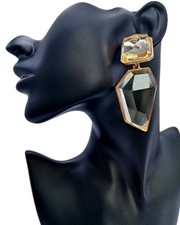 Zara Chucky Gold Amber Clear Crystal Cool Chic Geometric Statement Earrings