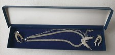SILVER COLOUR 13.5 INCH LONG NECKLACE AND EARRING SET BOXED